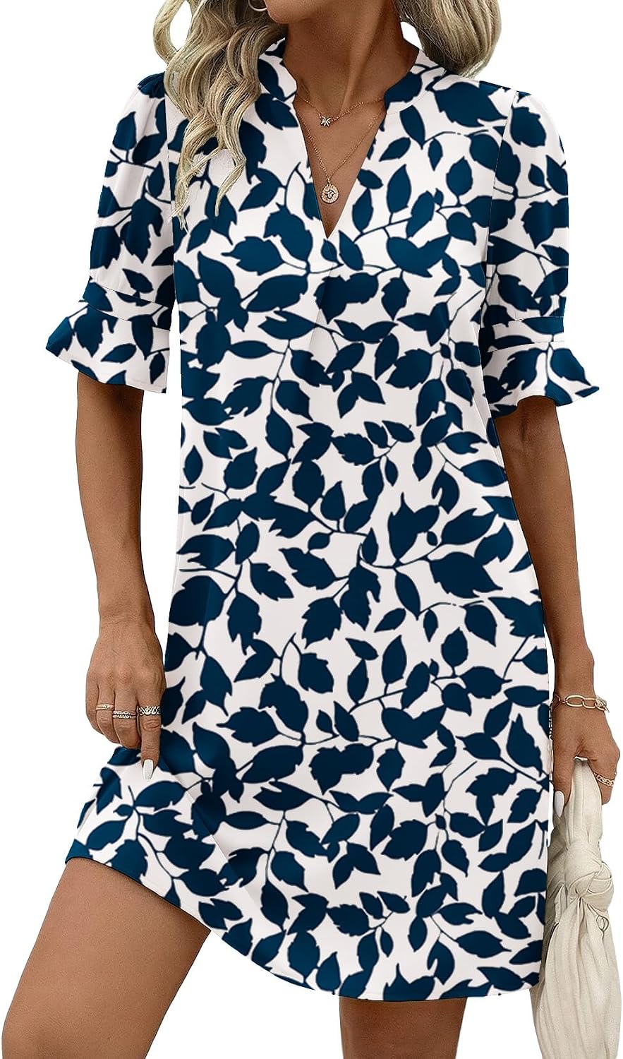 Zeagoo Summer Dresses for Women 2026 V Neck Ruffle Sleeve Loose Shift Dress Hawaiian Sundress Beach Vacation Clothes