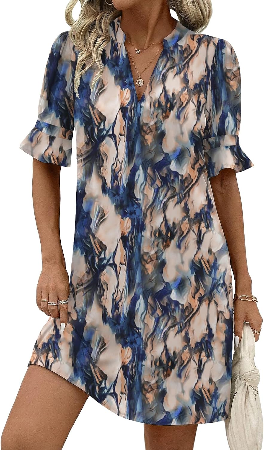 Zeagoo Summer Dresses for Women 2026 V Neck Ruffle Sleeve Loose Shift Dress Hawaiian Sundress Beach Vacation Clothes
