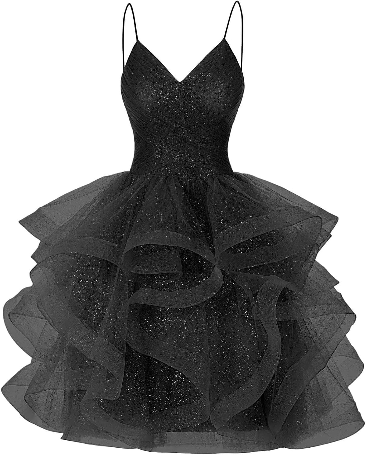 DKGOY Sparkly Tulle Homecoming Dresses for Teens Ruffle A-Line Short Prom Dress V Neck Cocktail Party Gown