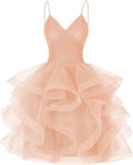 DKGOY Sparkly Tulle Homecoming Dresses for Teens Ruffle A-Line Short Prom Dress V Neck Cocktail Party Gown