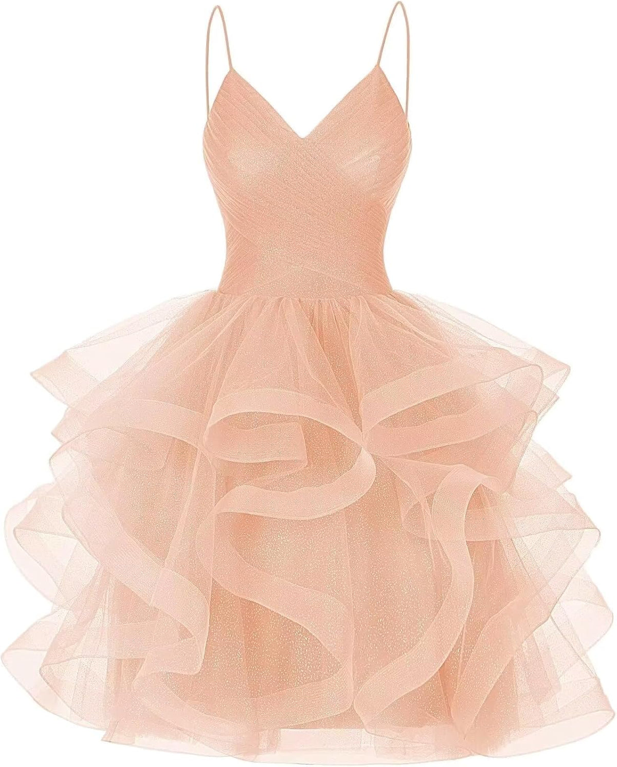 DKGOY Sparkly Tulle Homecoming Dresses for Teens Ruffle A-Line Short Prom Dress V Neck Cocktail Party Gown