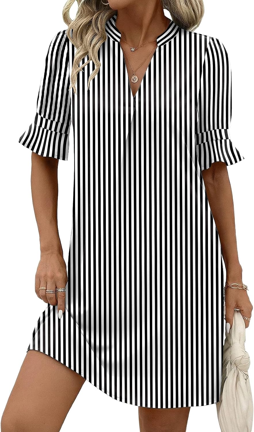 Zeagoo Summer Dresses for Women 2026 V Neck Ruffle Sleeve Loose Shift Dress Hawaiian Sundress Beach Vacation Clothes