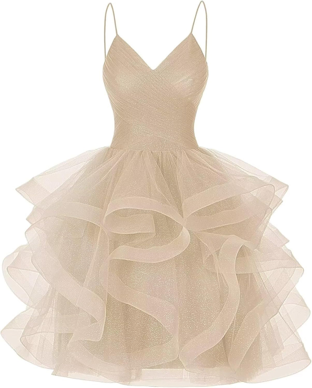 DKGOY Sparkly Tulle Homecoming Dresses for Teens Ruffle A-Line Short Prom Dress V Neck Cocktail Party Gown