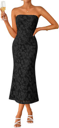 IWD Women's Strapless Floral Bodycon Dress Cocktail Wedding Guest Dresses | Bodycon Tube Floral Midi Dress, Formal Wedding Guest Cocktail Party Dress, 2026 Summer Dresses for Baby Shower & Bridesmaid