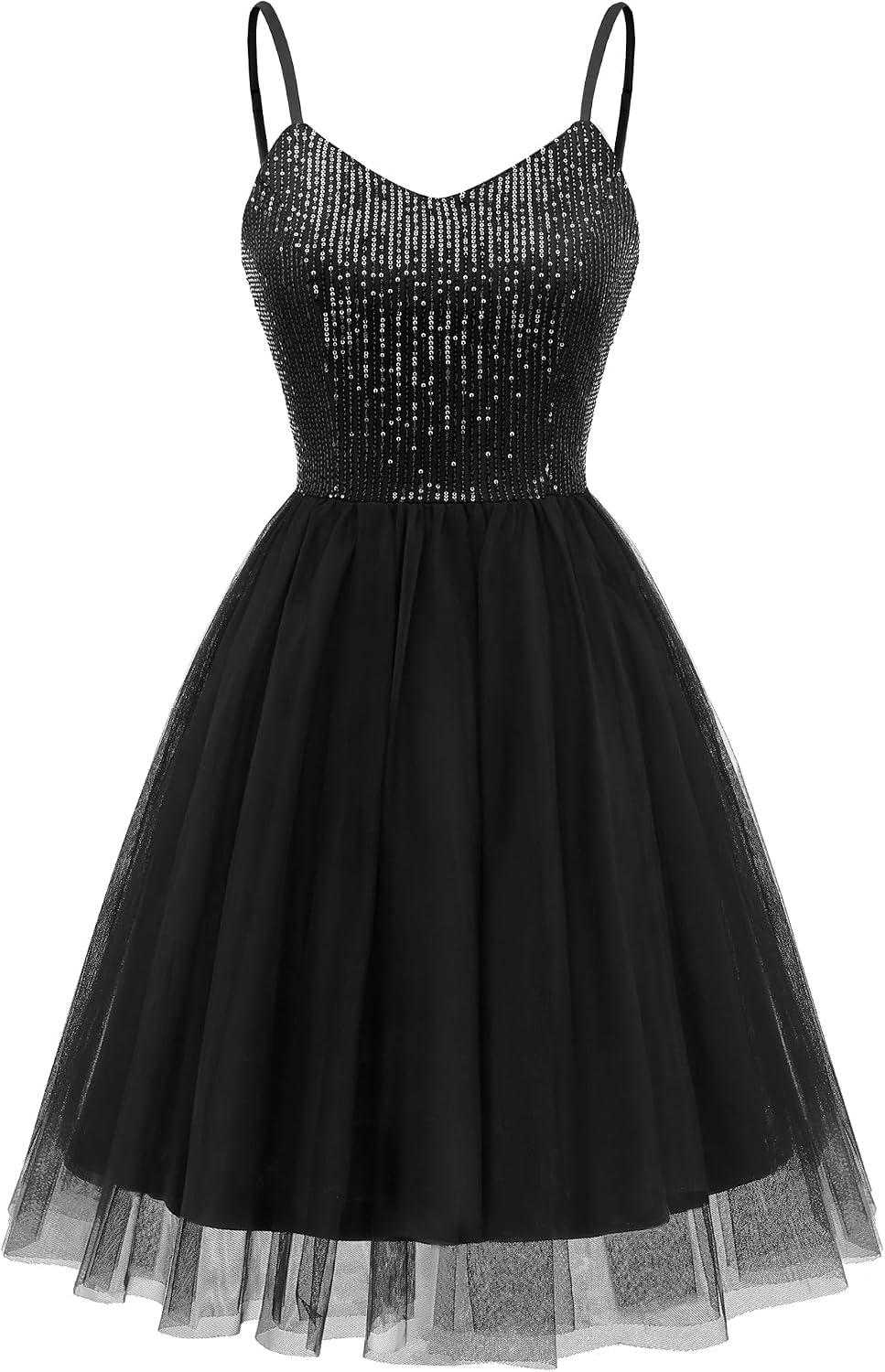 Dressystar 2026 Women's Sequin Prom Mini Homecoming Dresses for Teens | Backless Tiered Tulle, Short A Line Glitter, Sparkly Hoco Cocktail Dress for Women, Adjustable Spaghetti Strap, Formal Party
