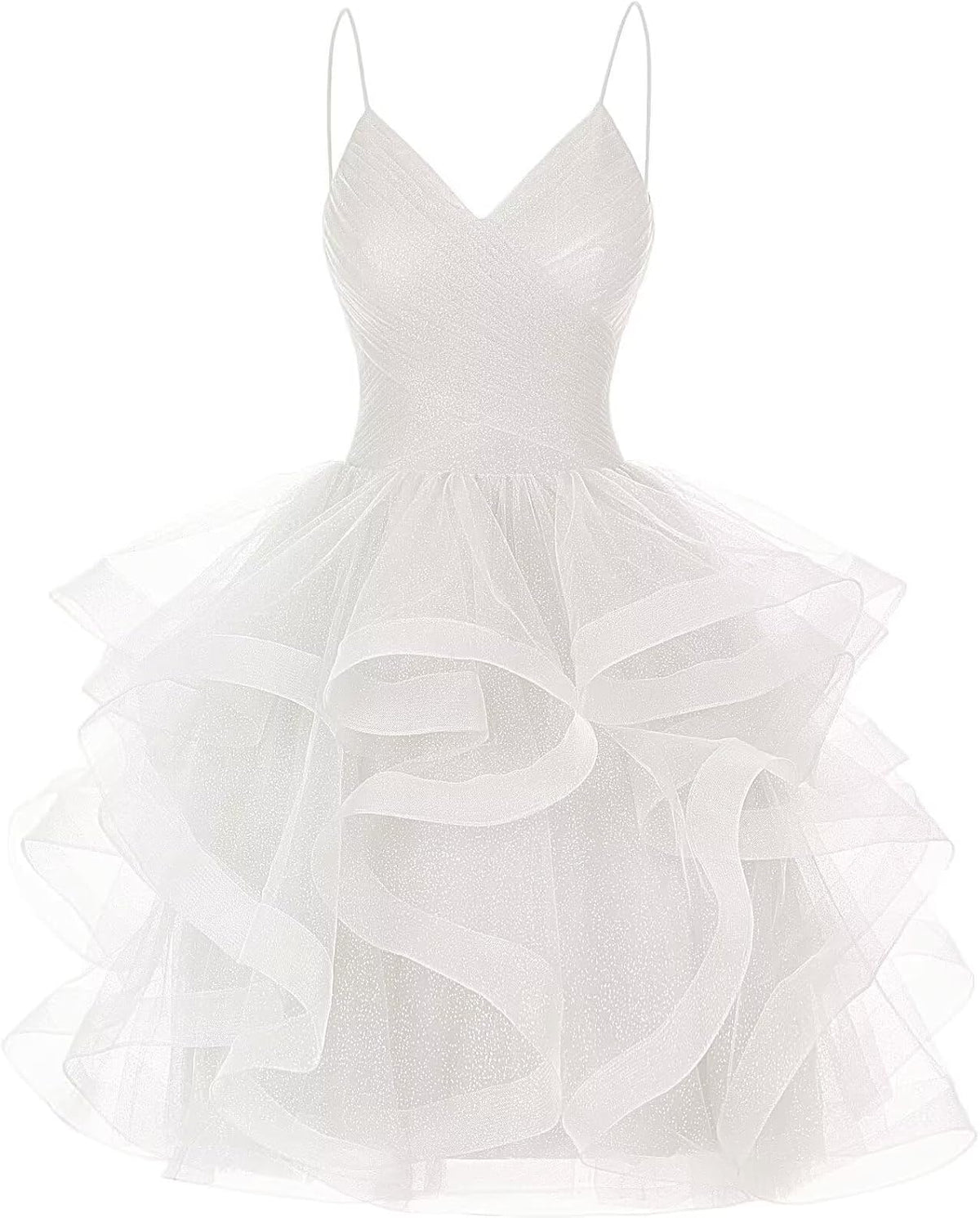 DKGOY Sparkly Tulle Homecoming Dresses for Teens Ruffle A-Line Short Prom Dress V Neck Cocktail Party Gown