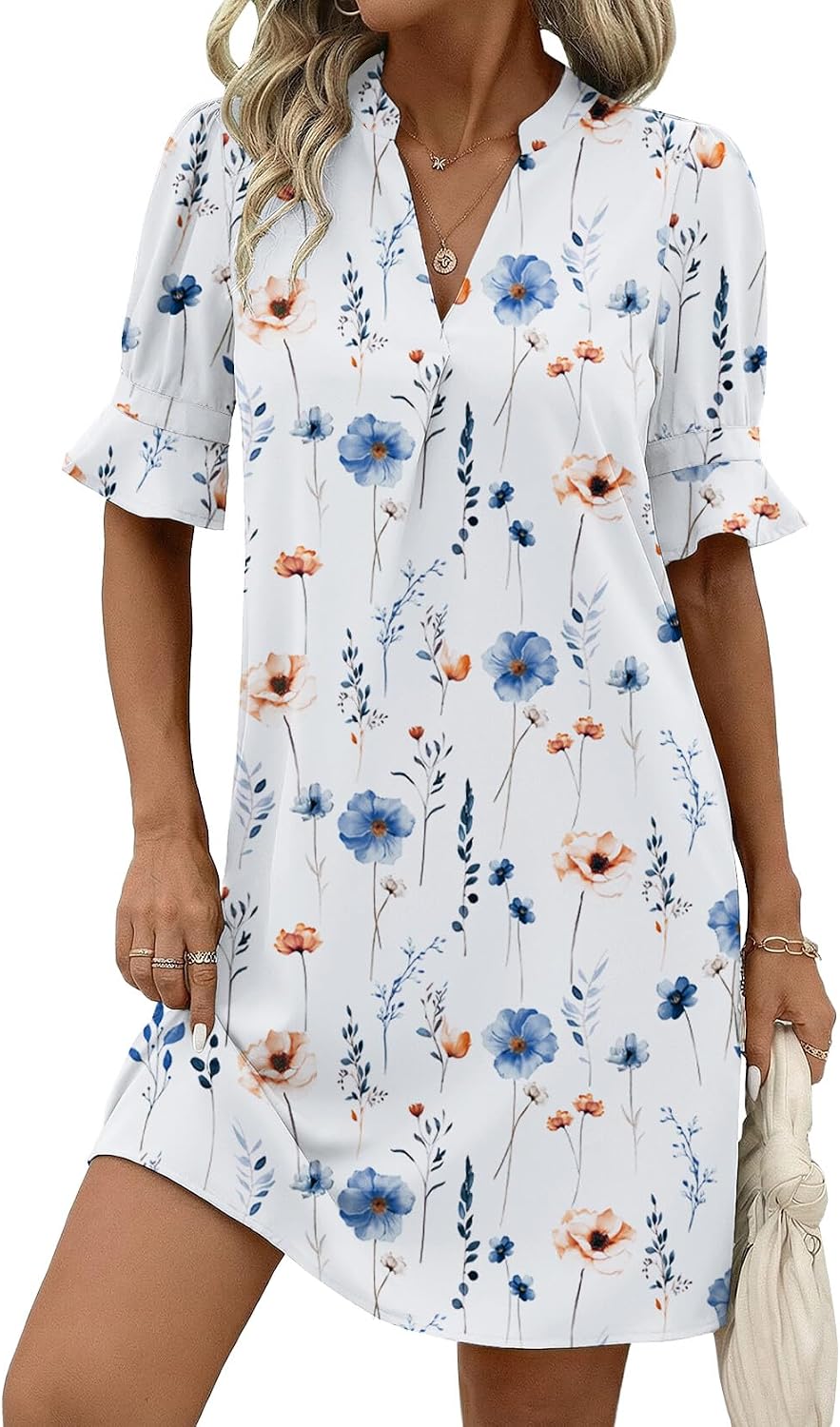 Zeagoo Summer Dresses for Women 2026 V Neck Ruffle Sleeve Loose Shift Dress Hawaiian Sundress Beach Vacation Clothes