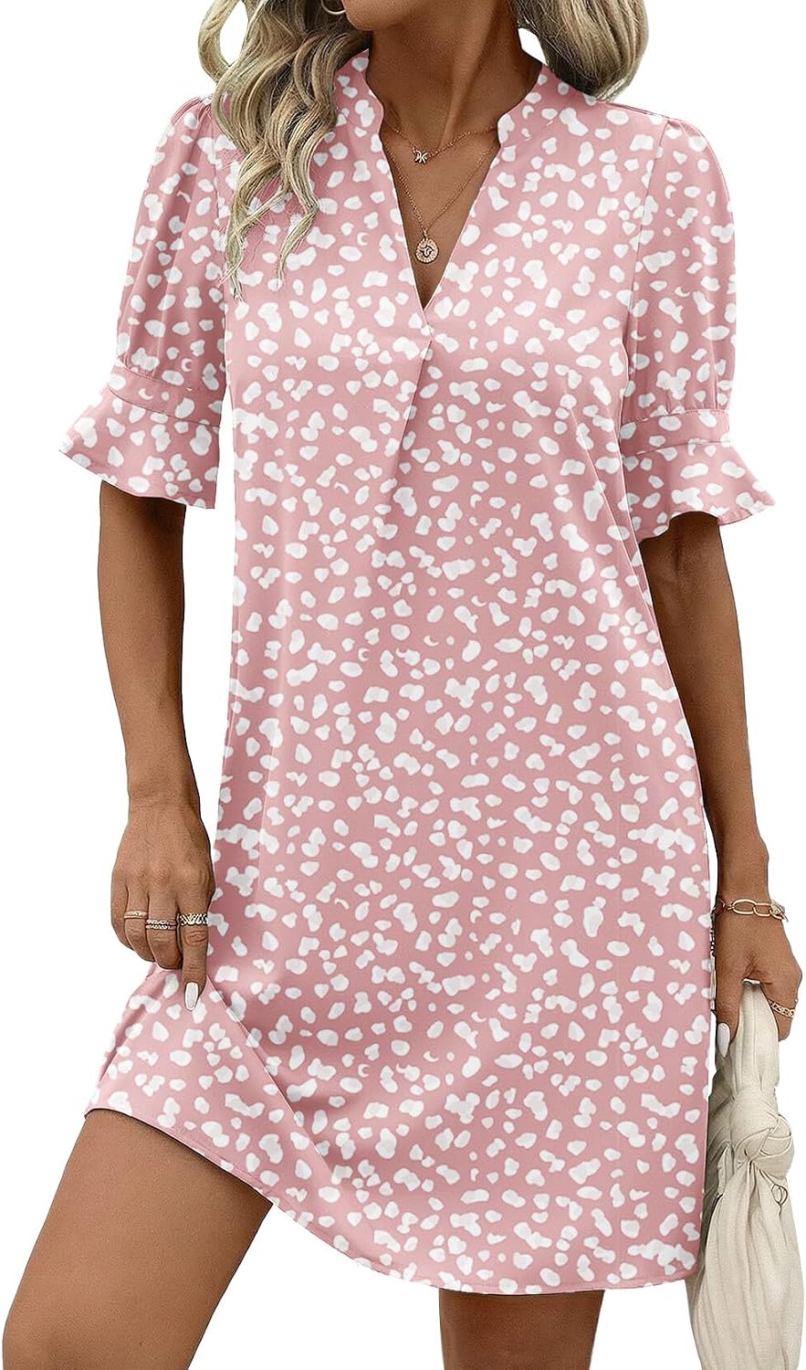 Zeagoo Summer Dresses for Women 2026 V Neck Ruffle Sleeve Loose Shift Dress Hawaiian Sundress Beach Vacation Clothes