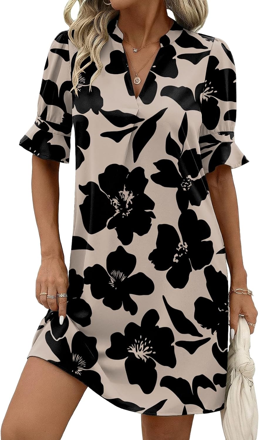 Zeagoo Summer Dresses for Women 2026 V Neck Ruffle Sleeve Loose Shift Dress Hawaiian Sundress Beach Vacation Clothes