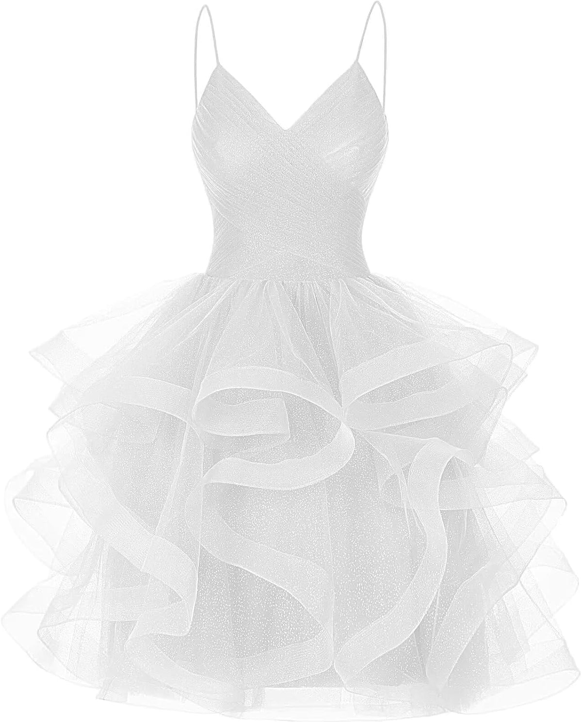 DKGOY Sparkly Tulle Homecoming Dresses for Teens Ruffle A-Line Short Prom Dress V Neck Cocktail Party Gown