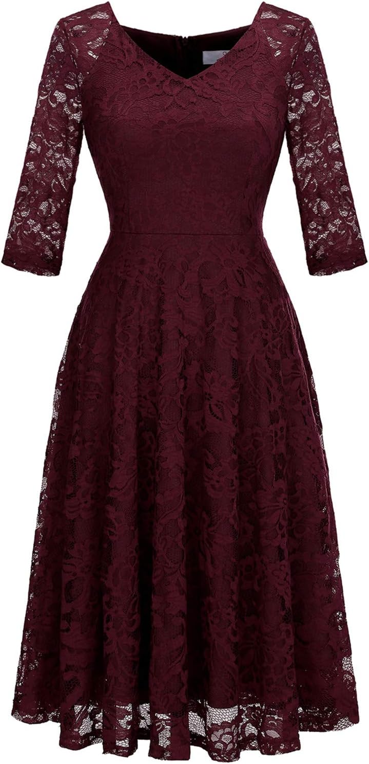 Dressystar Long Sleeves Lace A Line Formal Wedding Guest Dresses