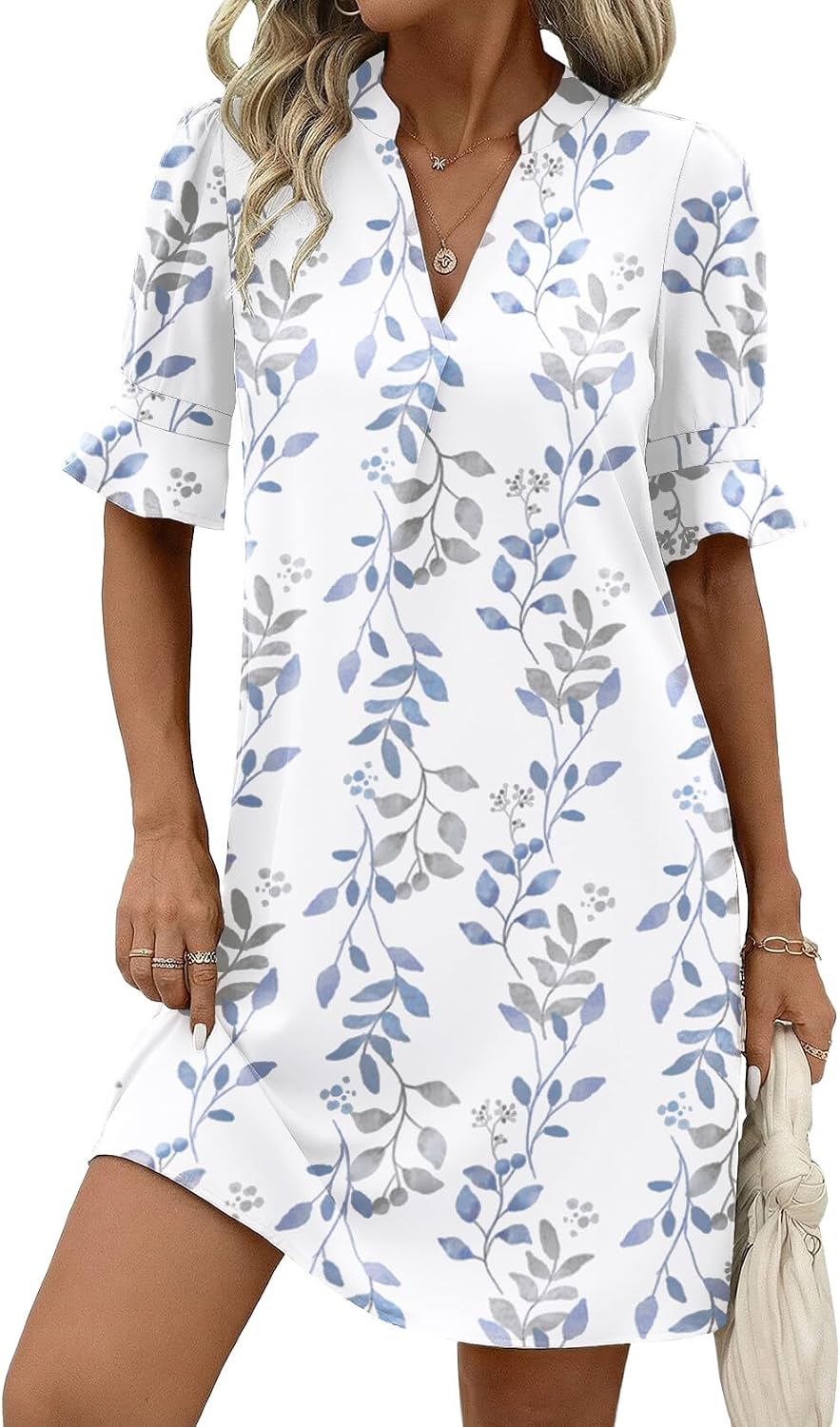 Zeagoo Summer Dresses for Women 2026 V Neck Ruffle Sleeve Loose Shift Dress Hawaiian Sundress Beach Vacation Clothes