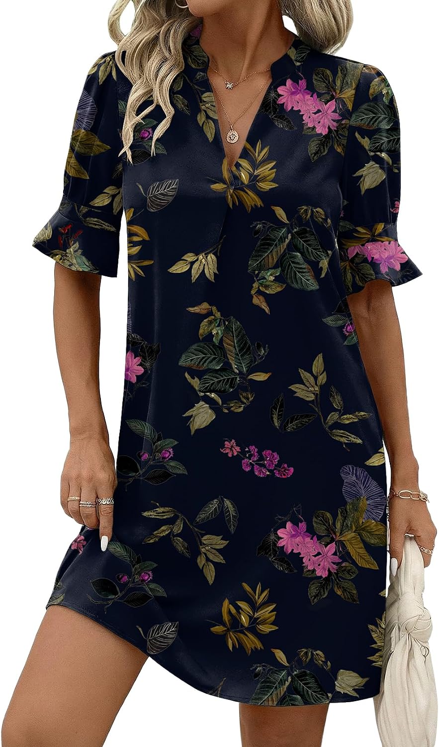 Zeagoo Summer Dresses for Women 2026 V Neck Ruffle Sleeve Loose Shift Dress Hawaiian Sundress Beach Vacation Clothes