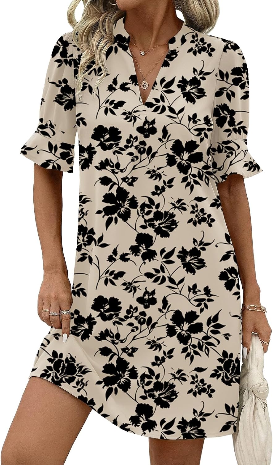 Zeagoo Summer Dresses for Women 2026 V Neck Ruffle Sleeve Loose Shift Dress Hawaiian Sundress Beach Vacation Clothes