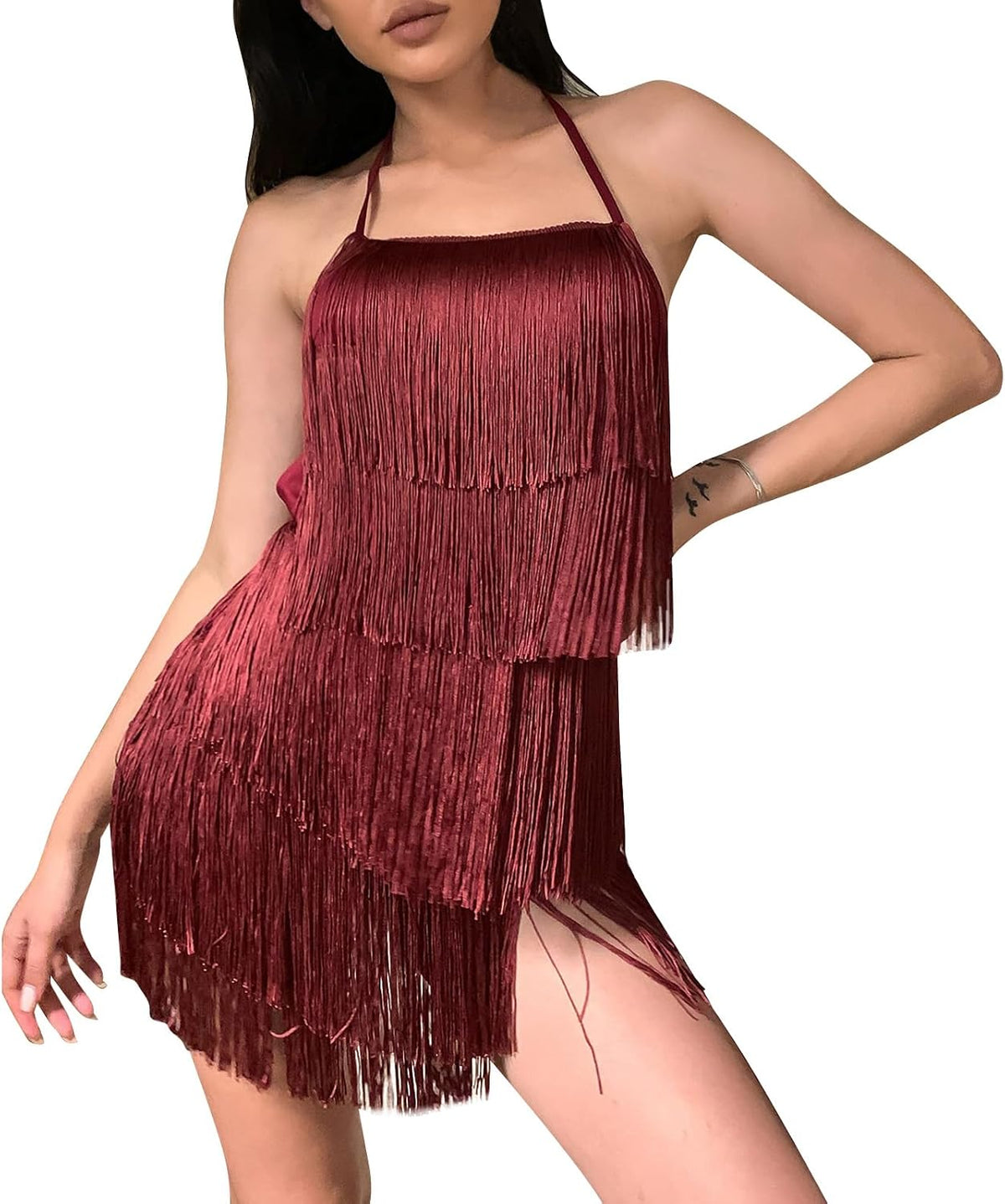 Sexy Backless Fringe Dress Jumpsuit - Womens Club Boho Tassel Tiered Halter Playsuit Festival Bodysuit Romper