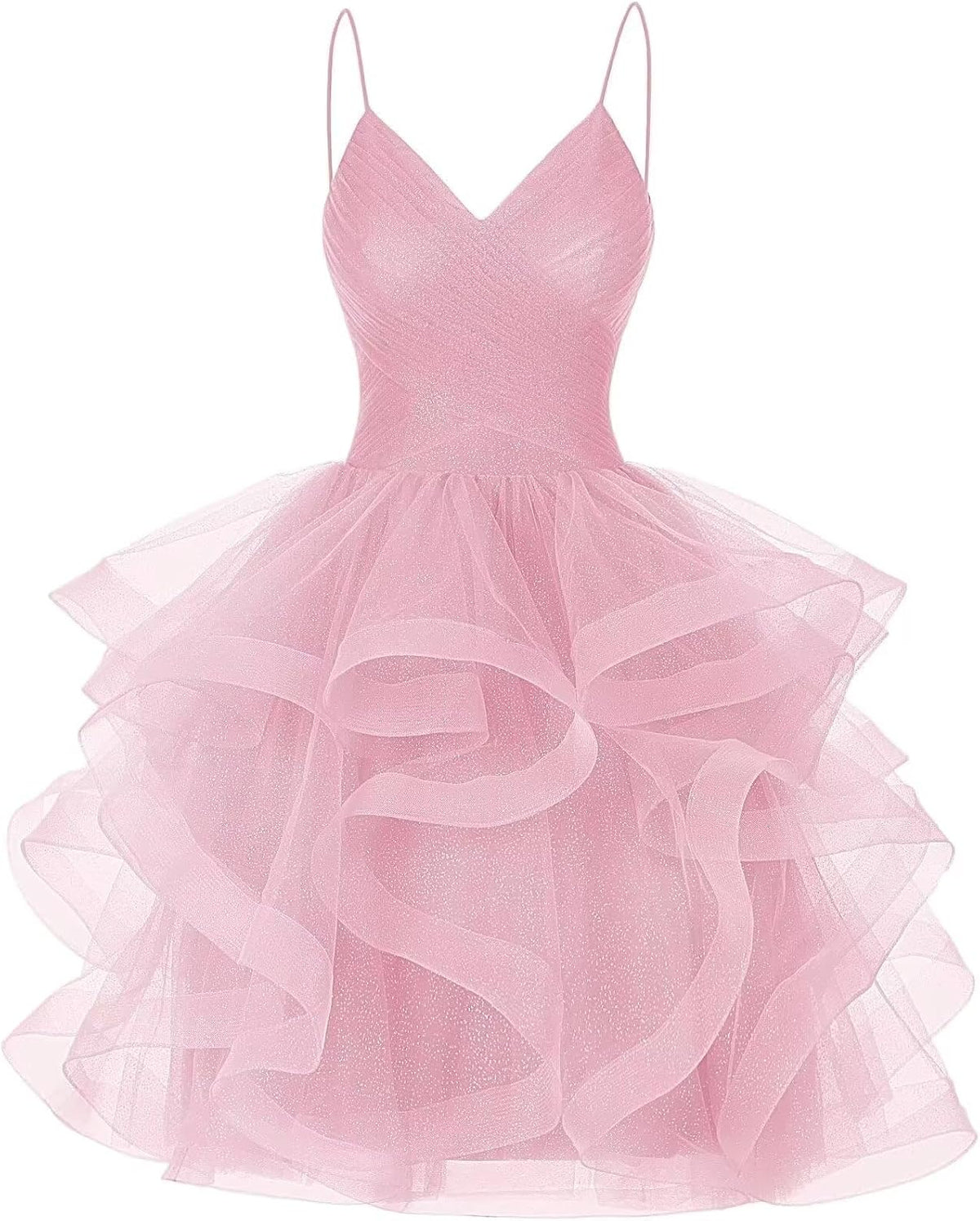 DKGOY Sparkly Tulle Homecoming Dresses for Teens Ruffle A-Line Short Prom Dress V Neck Cocktail Party Gown