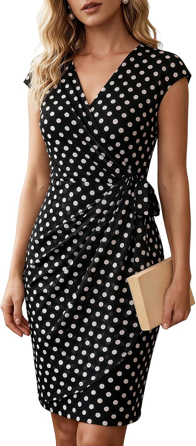 Berydress Women's Faux Wrap Dresses V Neck Casual Work Mesh Midi Dress 2026 | Sleeveless, Sheath Bodycon Design, Knee Length, Tulip Hemline, For Business Works, Going Out, Semi Formal Party, Cocktail