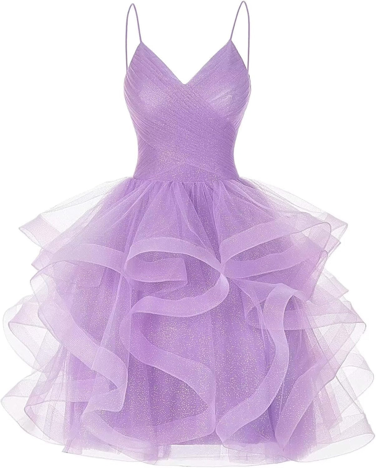 DKGOY Sparkly Tulle Homecoming Dresses for Teens Ruffle A-Line Short Prom Dress V Neck Cocktail Party Gown