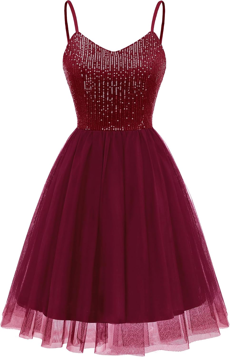 Dressystar 2026 Women's Sequin Prom Mini Homecoming Dresses for Teens | Backless Tiered Tulle, Short A Line Glitter, Sparkly Hoco Cocktail Dress for Women, Adjustable Spaghetti Strap, Formal Party