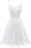 Dressystar 2026 Women's Sequin Prom Mini Homecoming Dresses for Teens | Backless Tiered Tulle, Short A Line Glitter, Sparkly Hoco Cocktail Dress for Women, Adjustable Spaghetti Strap, Formal Party