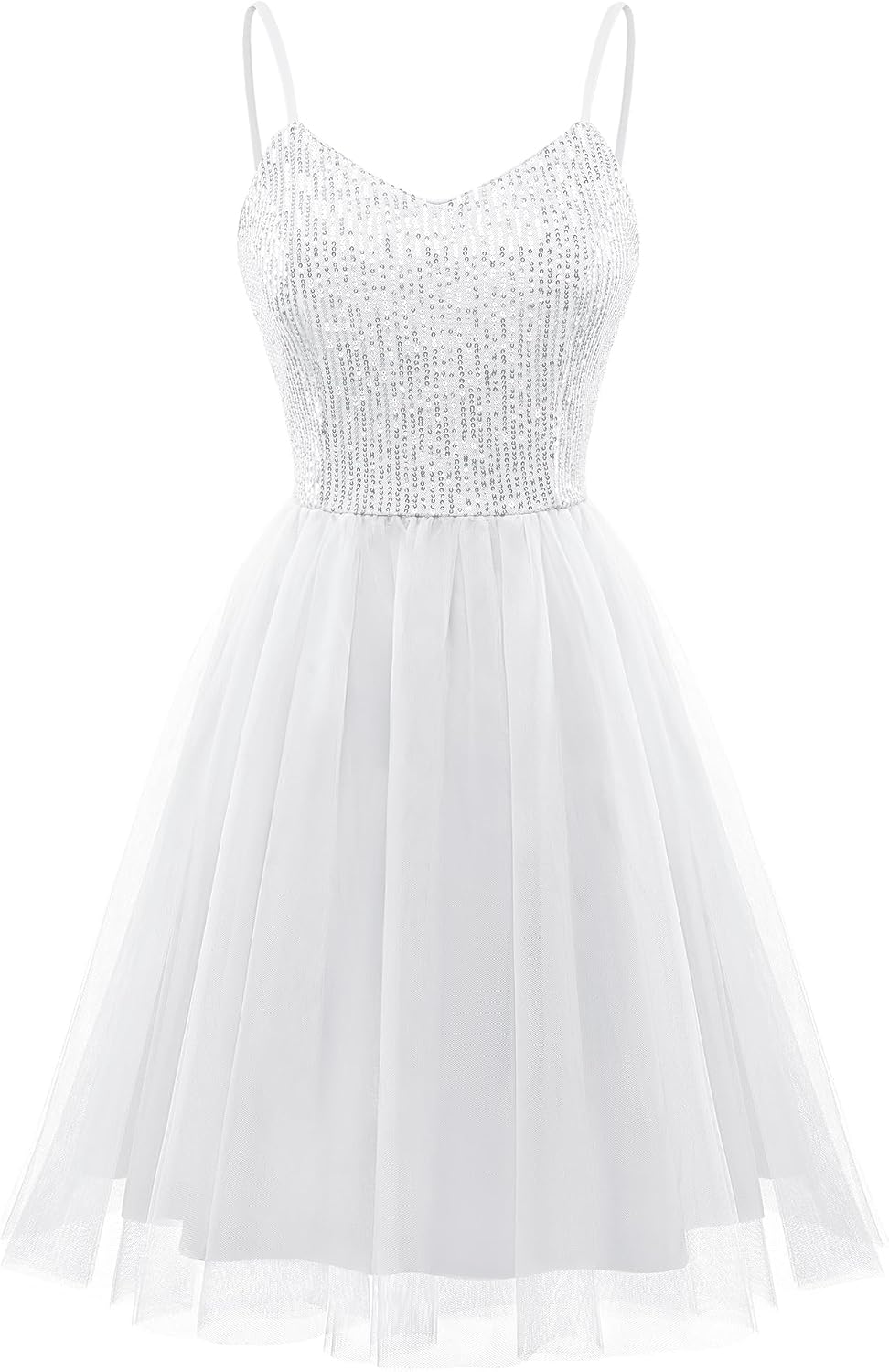 Dressystar 2026 Women's Sequin Prom Mini Homecoming Dresses for Teens | Backless Tiered Tulle, Short A Line Glitter, Sparkly Hoco Cocktail Dress for Women, Adjustable Spaghetti Strap, Formal Party