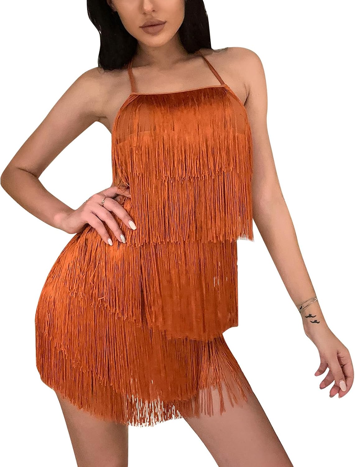 Sexy Backless Fringe Dress Jumpsuit - Womens Club Boho Tassel Tiered Halter Playsuit Festival Bodysuit Romper