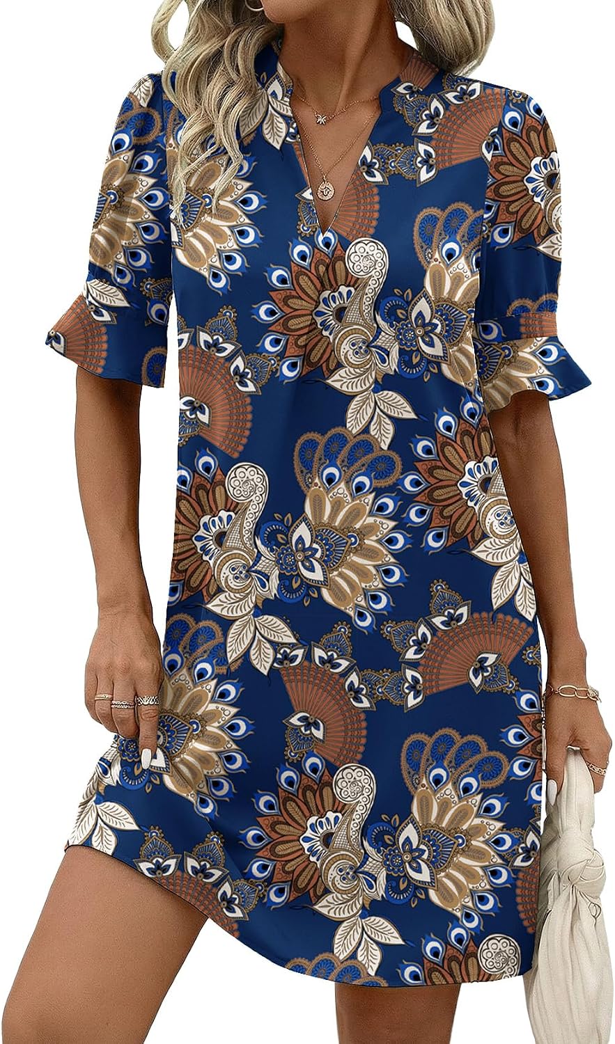Zeagoo Summer Dresses for Women 2026 V Neck Ruffle Sleeve Loose Shift Dress Hawaiian Sundress Beach Vacation Clothes