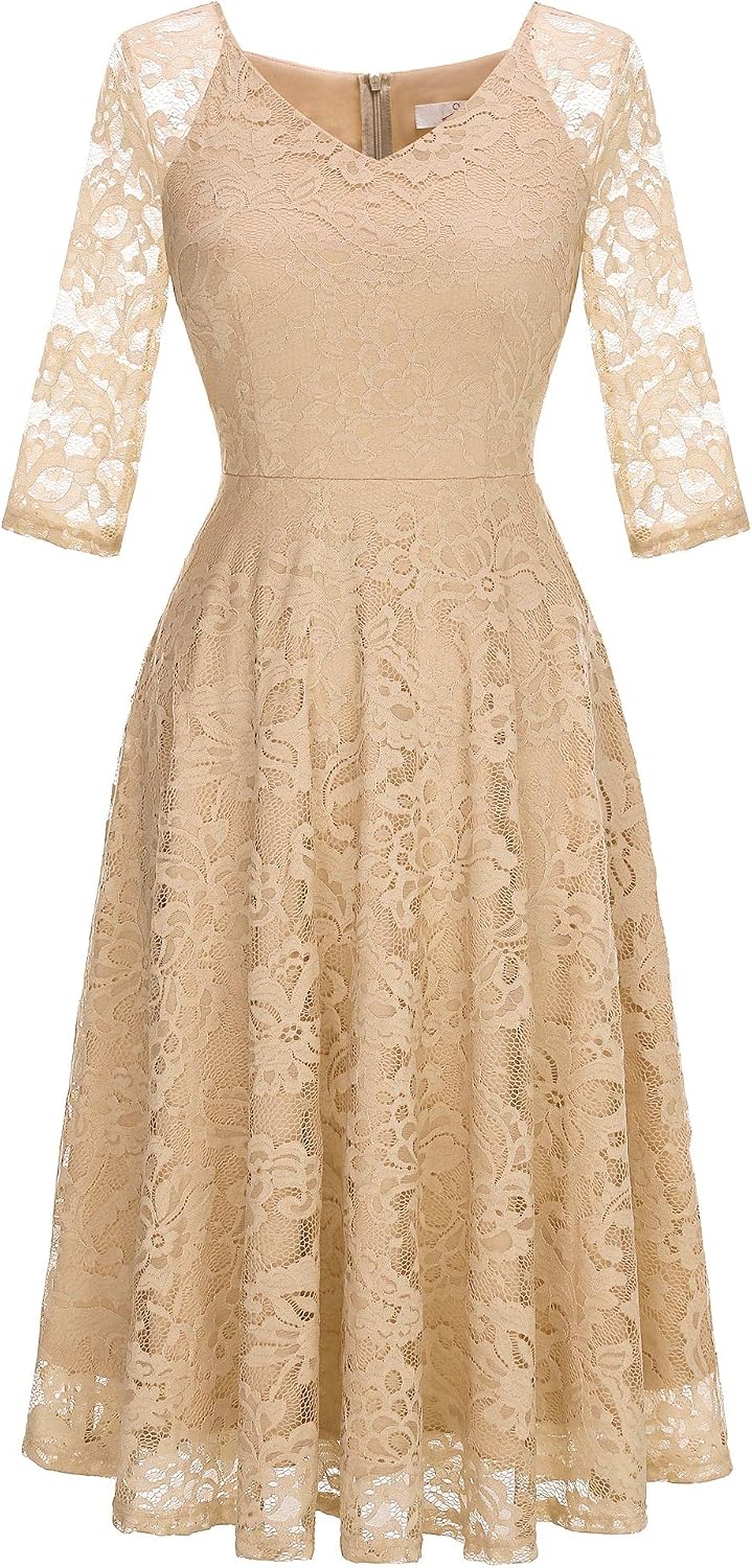 Dressystar Long Sleeves Lace A Line Formal Wedding Guest Dresses
