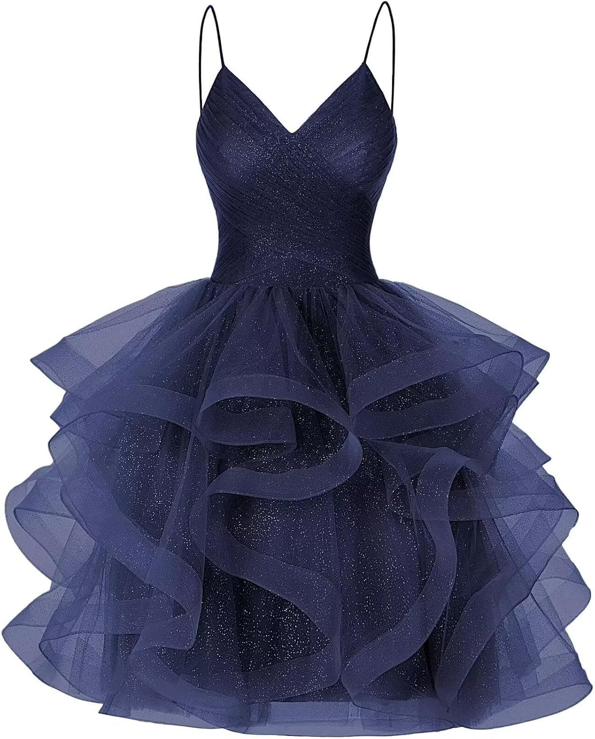 DKGOY Sparkly Tulle Homecoming Dresses for Teens Ruffle A-Line Short Prom Dress V Neck Cocktail Party Gown