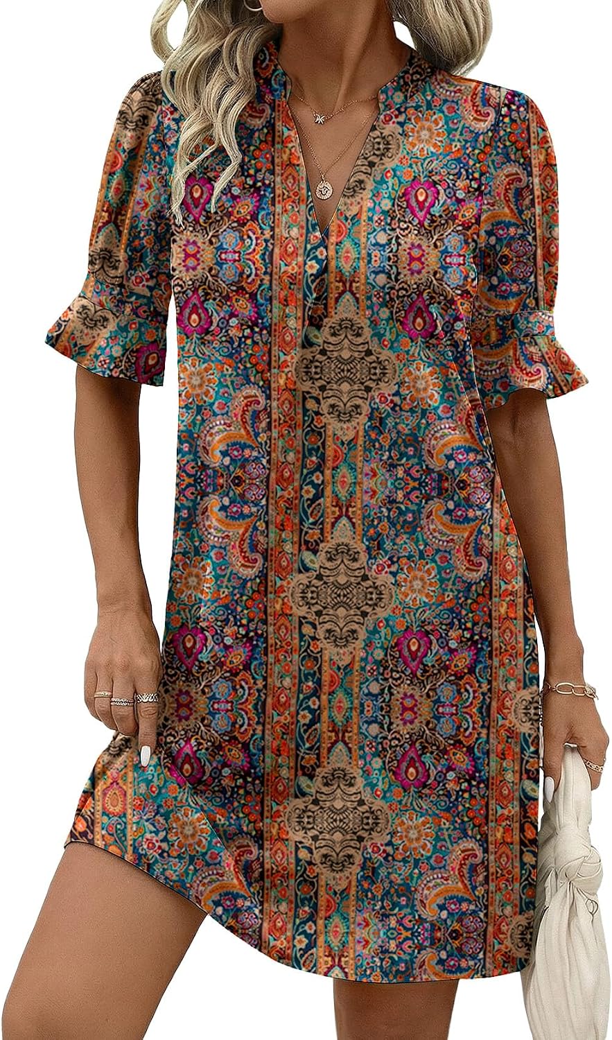 Zeagoo Summer Dresses for Women 2026 V Neck Ruffle Sleeve Loose Shift Dress Hawaiian Sundress Beach Vacation Clothes