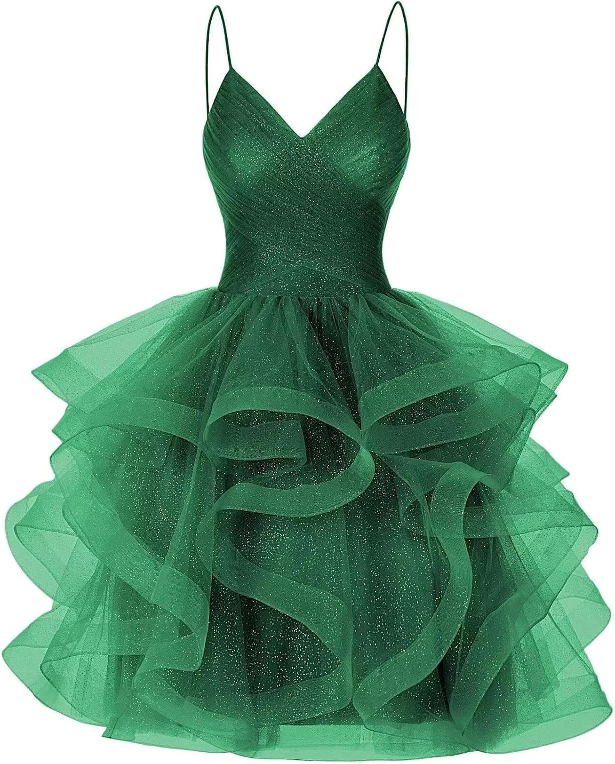 DKGOY Sparkly Tulle Homecoming Dresses for Teens Ruffle A-Line Short Prom Dress V Neck Cocktail Party Gown