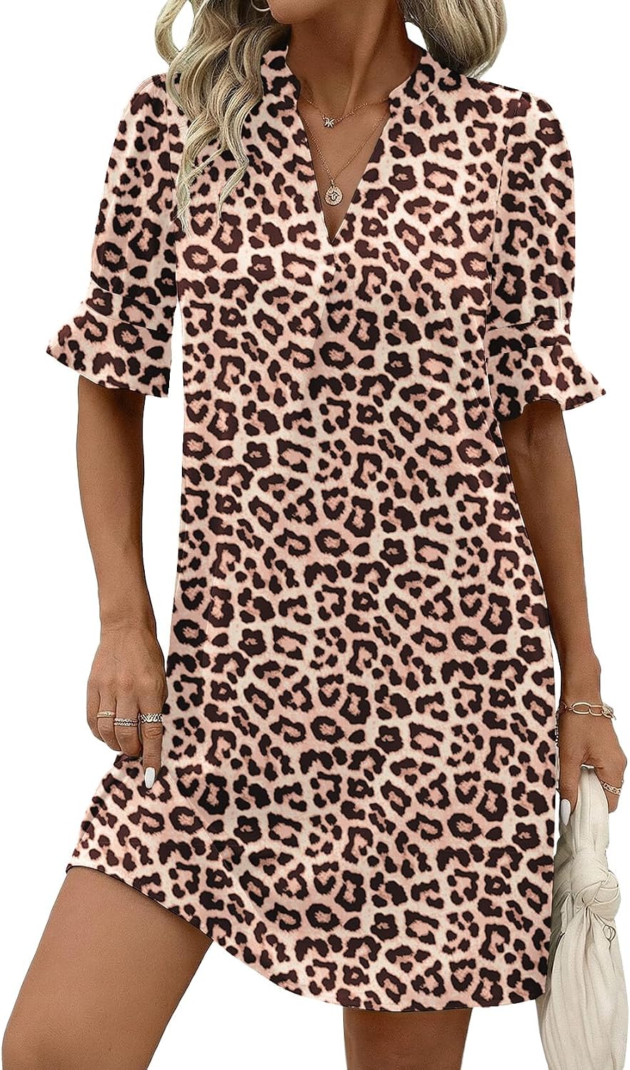 Zeagoo Summer Dresses for Women 2026 V Neck Ruffle Sleeve Loose Shift Dress Hawaiian Sundress Beach Vacation Clothes