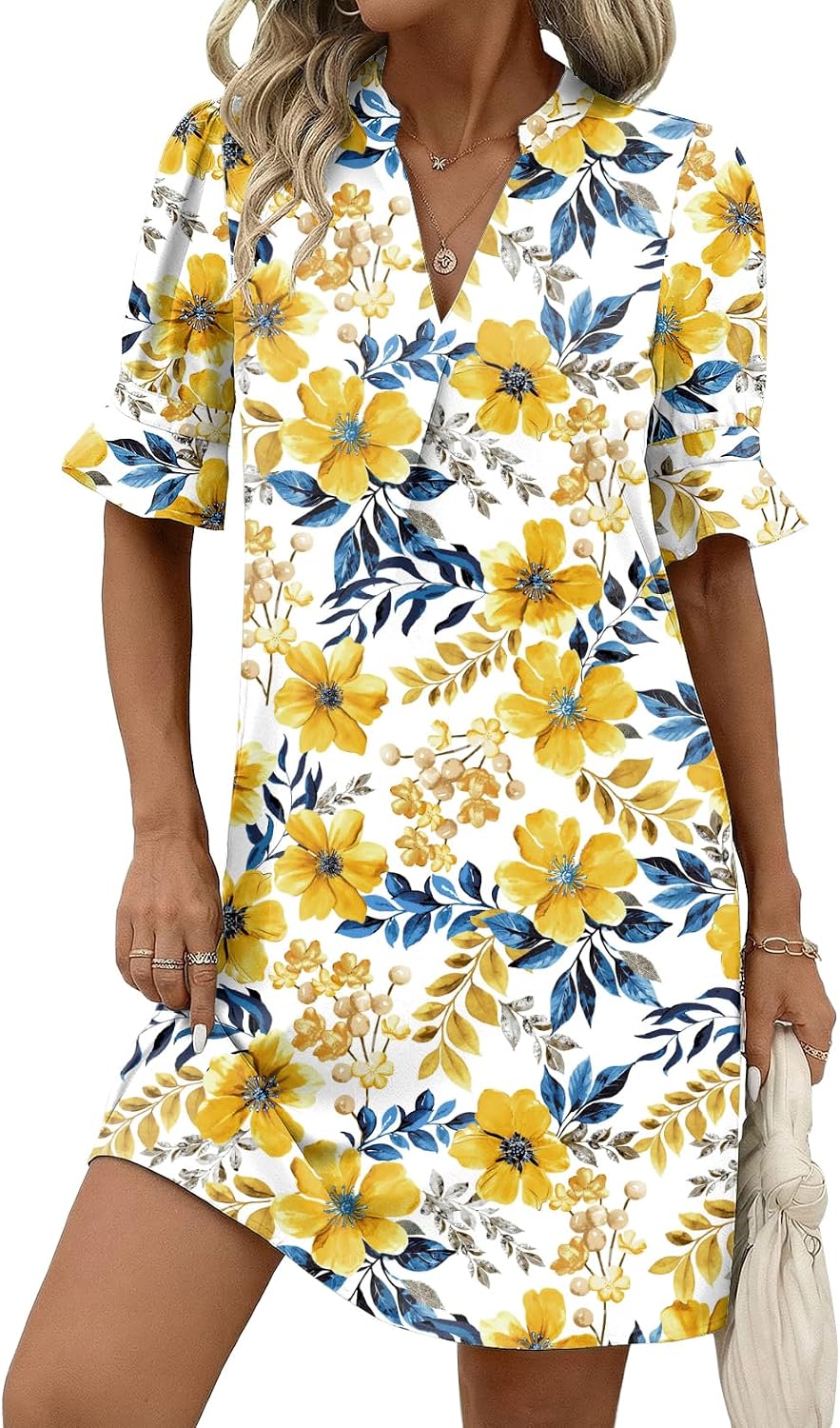 Zeagoo Summer Dresses for Women 2026 V Neck Ruffle Sleeve Loose Shift Dress Hawaiian Sundress Beach Vacation Clothes