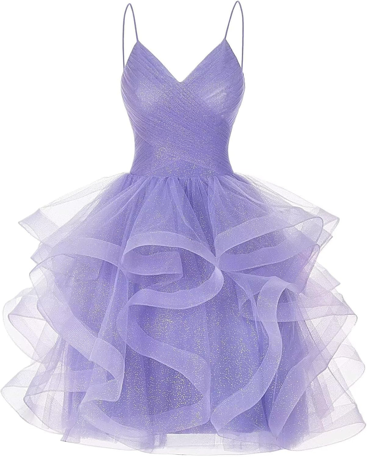 DKGOY Sparkly Tulle Homecoming Dresses for Teens Ruffle A-Line Short Prom Dress V Neck Cocktail Party Gown