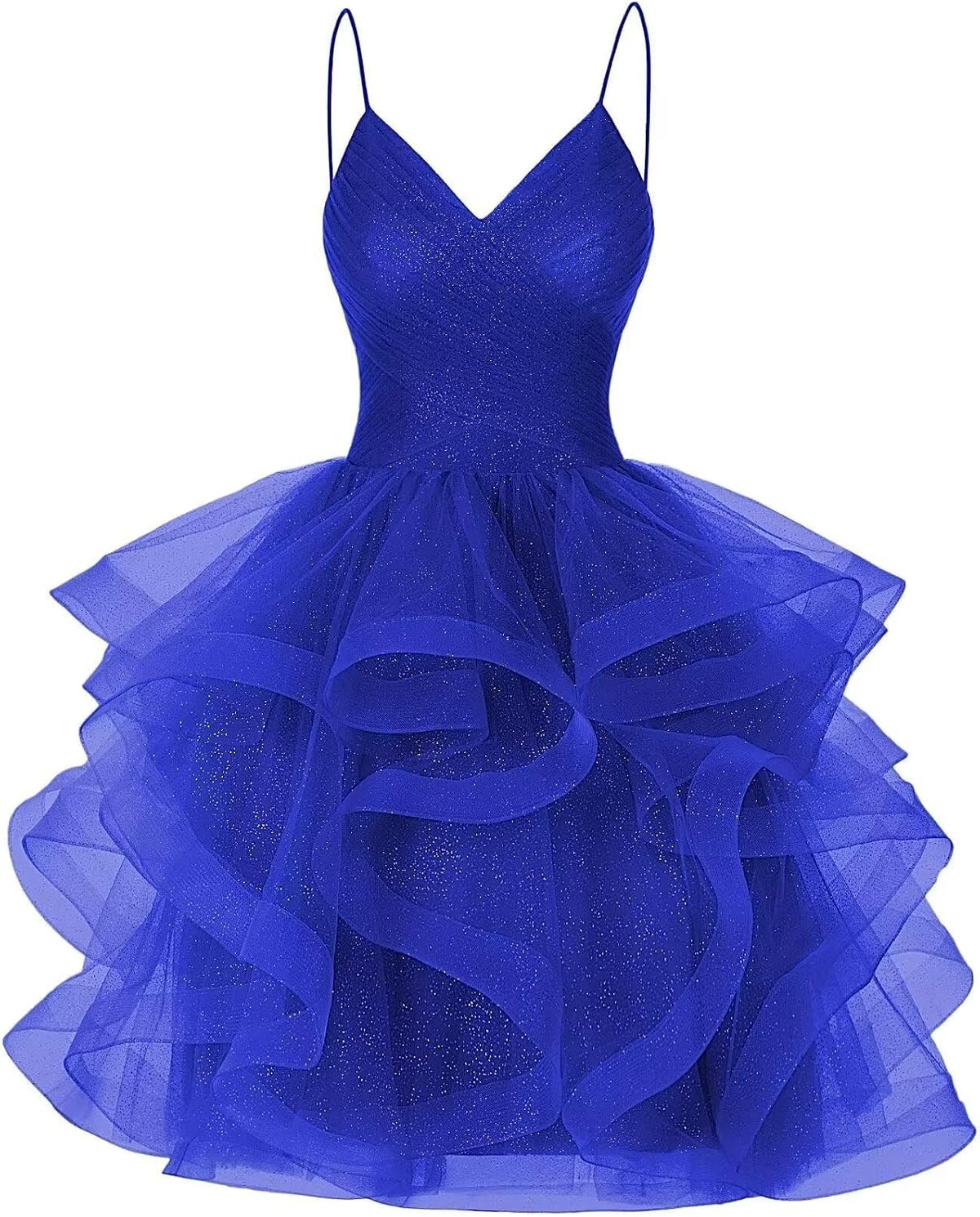 DKGOY Sparkly Tulle Homecoming Dresses for Teens Ruffle A-Line Short Prom Dress V Neck Cocktail Party Gown