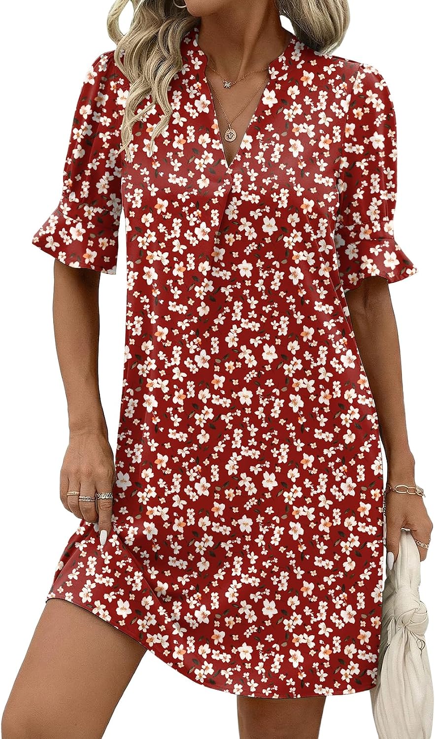 Zeagoo Summer Dresses for Women 2026 V Neck Ruffle Sleeve Loose Shift Dress Hawaiian Sundress Beach Vacation Clothes